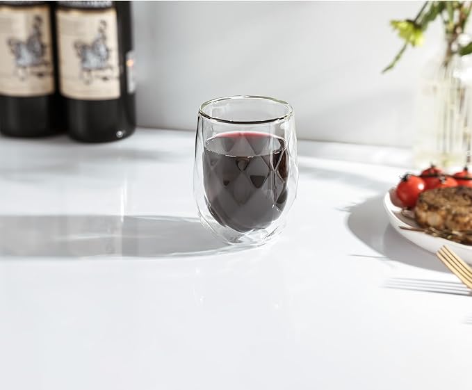 2PK Double Wall Borosilicate Glass Cups, Insulated Coffee & Tea Mugs, by SharpChef