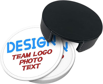 Custom Photo Add Team Logo Pictures Leather Coasters Set of 6 - Image 5