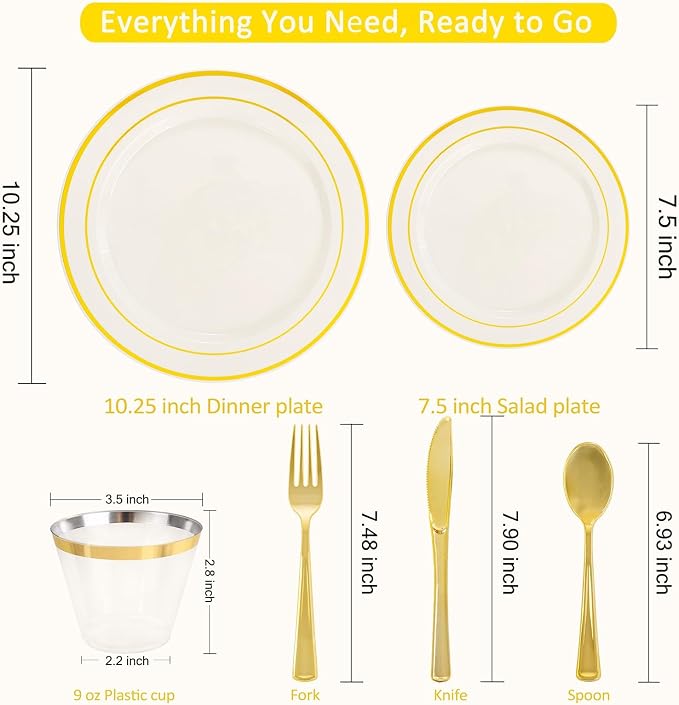 WELLIFE 210PCS Ivory Plastic Plates - Image 2