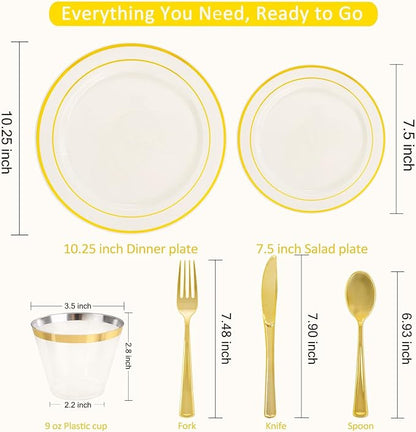 WELLIFE 210PCS Ivory Plastic Plates - Image 2