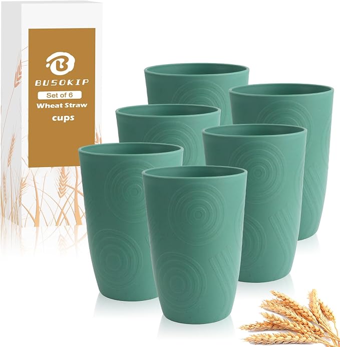 16 OZ Drinking Cups, Wheat Straw Cups Set of 6 by BUSOKIP