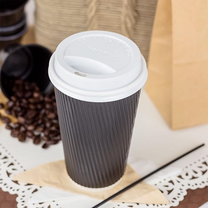 Karat 16oz Ripple Insulated Coffee Hot Cups Black Double Poly Lined Paper Hot - Image 10