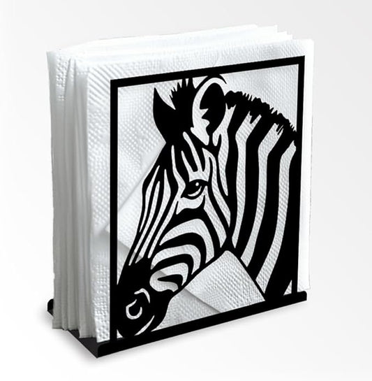 Zebra Decorative Black Metal Napkin Holder for Table, 5.3" x 4.9" x 1.9" Zebra Wild Animal Standing Napkin Holder for Home Kitchen Restaurant Picnic Party Coffee Bar Dining Room