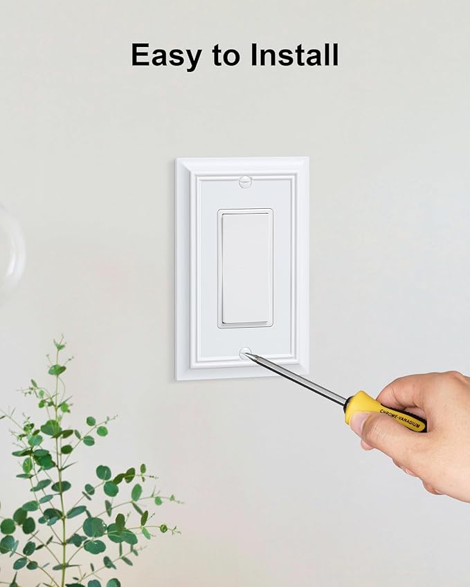6-Pack Decorator Wall Plate Cover, Pure White Decorative Switch Plates and Outlet Covers, Durable Natural Bamboo Fiber Wall Plates for Electrical Outlets, Receptacle, GFCI Outlet, Dimmer Switch