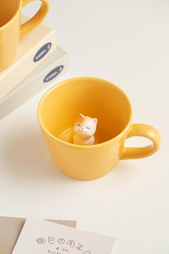 DIHOclub Cat Coffee Cup Hidden Ceramic Animal Inside Mug, Cute Cartoon Handmade - Image 2