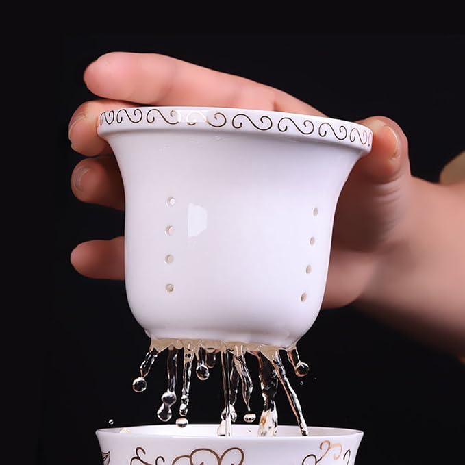 Porcelain Tea Cup with Infuser Lid and Saucer Sets - Image 3