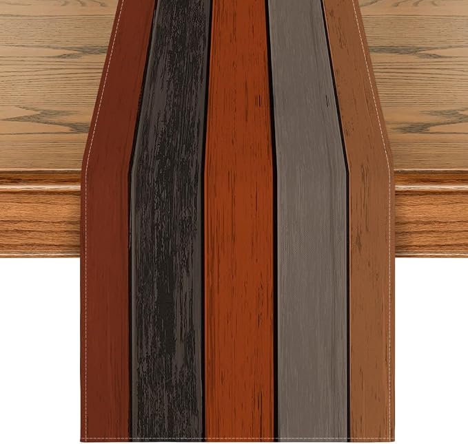 Artoid Mode Orange Grey Retro Rustic Wood Texture Table Runner, Seasonal Fall by ArtoidMode