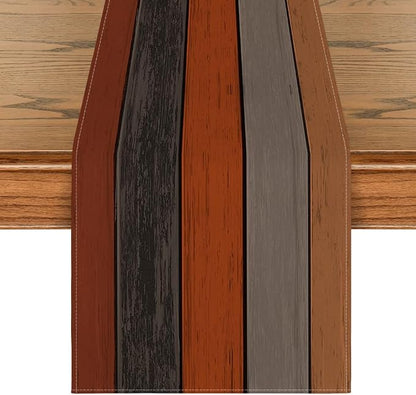 Artoid Mode Orange Grey Retro Rustic Wood Texture Table Runner, Seasonal Fall by ArtoidMode
