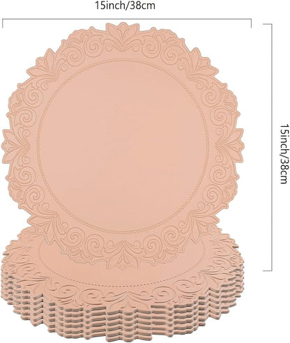 Noctiflorous Round Faux Leather 15 Inch Placemats Set of 6 Waterproof Wipeable Heat Resistant Tablemat for Dining Table Kitchen Non Slip Oilproof Table Place Mat for Indoor Outdoor(Pink, 6)