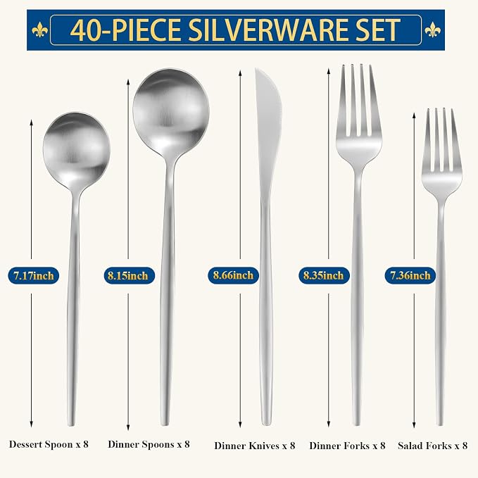 Silverware Set for 8, 40 Piece Flatware Set, Cutlery Tableware set Include - Image 2