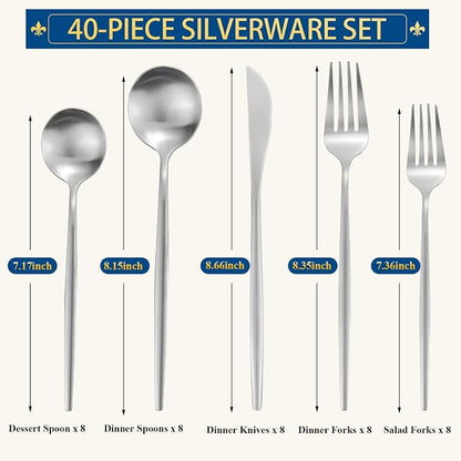 Silverware Set for 8, 40 Piece Flatware Set, Cutlery Tableware set Include - Image 2