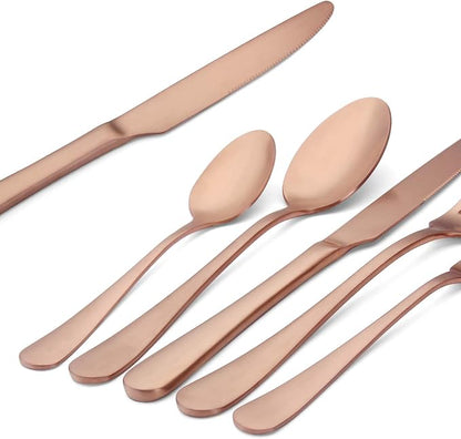 Matte Rose Gold Silverware Set, Satin Finish 20-Piece Stainless Steel Flatware - Image 4