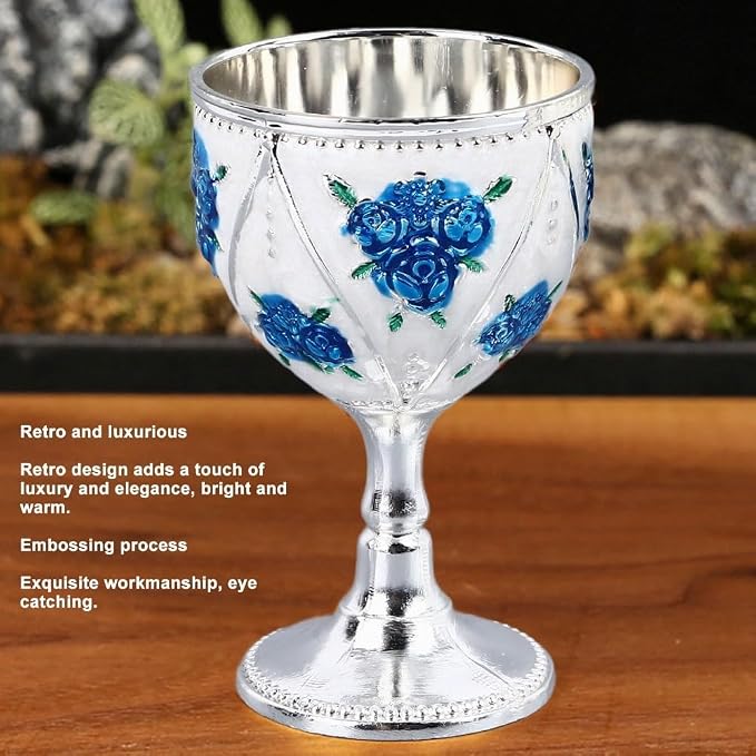 2 Pcs Vintage Metal Wine Cups, Alloy Embossed Mini Goblets, 2.76 x 1.69 in - Image 2