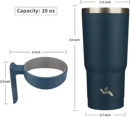 Konokyo 20 oz Tumbler with Handle and Straw, Insulated Travel Mug | Navy Blue; - Image 4