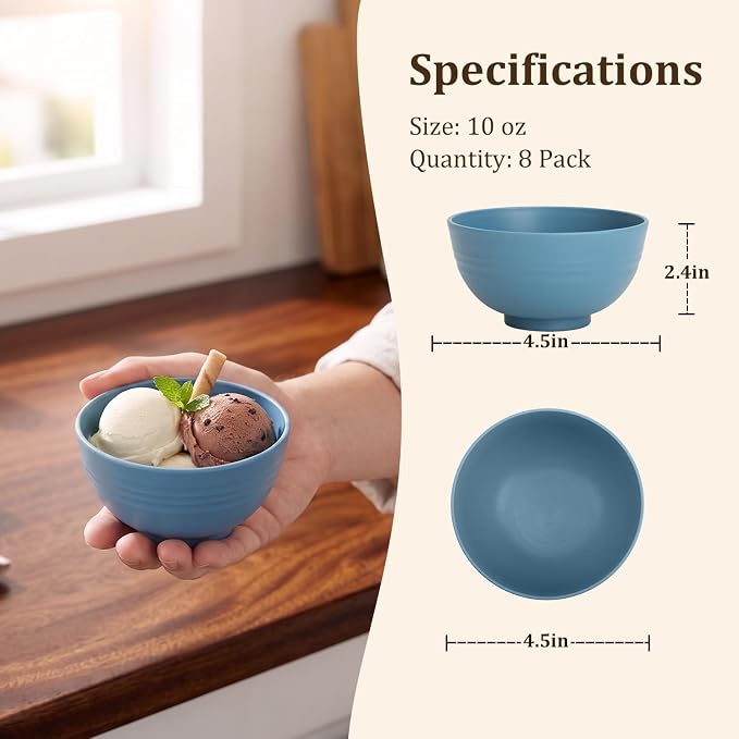 PYRMONT Wheat Straw Bowls Set of 8 Unbreakable Small Bowls 10 Oz Alternative - Image 2