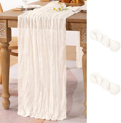 2 Pack Ivory White Cheesecloth Table Runner Rustic Gauze Centerpiece | by MLMC