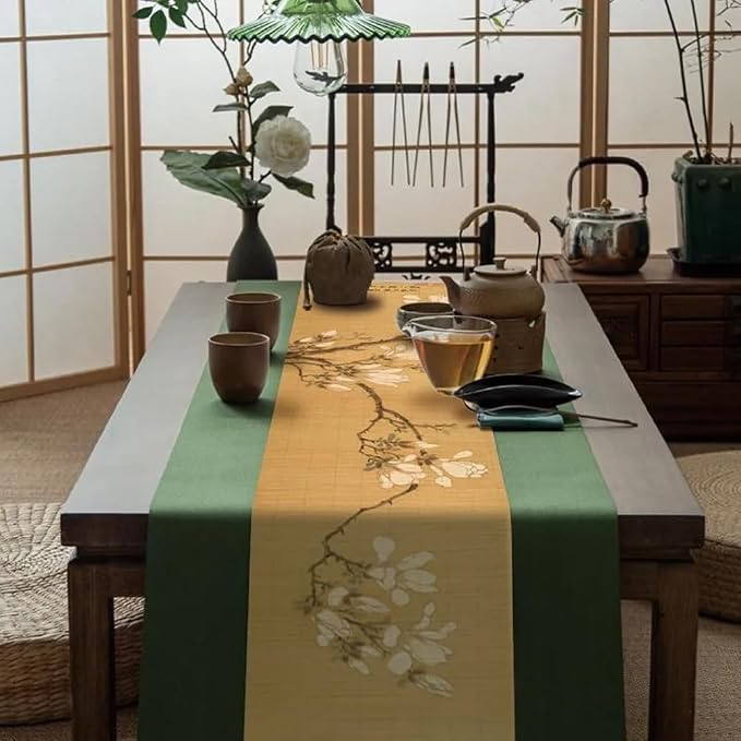 Asian Style Bamboo Table Runner, Ancient Chinese Paintings Zen Table Mat - Image 2