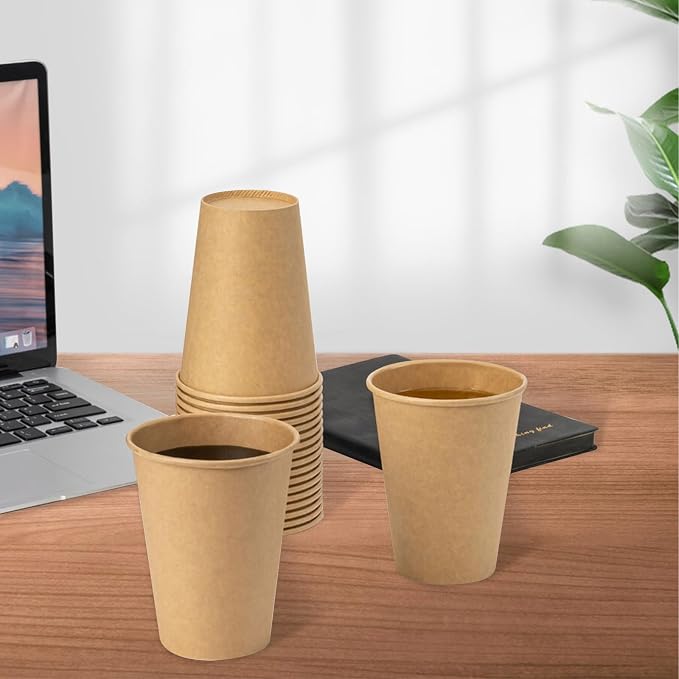 RACETOP 12 oz 300 Pack Kraft Unbleached Disposable Coffee Cups | Natural Kraft - Image 5