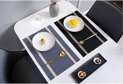 PIGCHCY Luxurious Placemats and Table Runner Set, Stylish Durable Placemats Set of 6 for Home Wedding Hotel Decoration (Black)