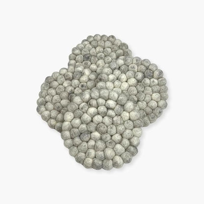 Humble Hilo Handmade Felt Coaster, 3.9 inches, Set of 4 (Grey Marbelized)