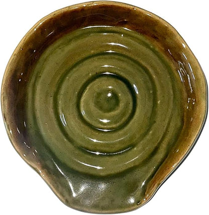 Spoon Rest for Stove Top, Ceramic Spoon Holder for Kitchen Counter, 5 Inches Coffee Spoon Holder Utensil Rest for Cooking, Green Gifts for Women Mom