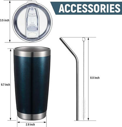 COMOOO 20oz Double Wall Vacuum Insulated Travel Mug, Stainless Steel Tumbler with Lid and Straw Durable Powder Coated Insulated Coffee Cup for Cold & Hot Drinks (Peacock blue, 6 Pack)