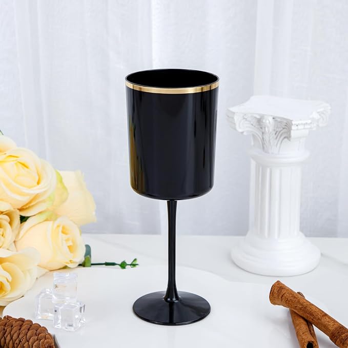 Ciaell 12 Pack Black and Gold Plastic Wine Glasses - Image 4