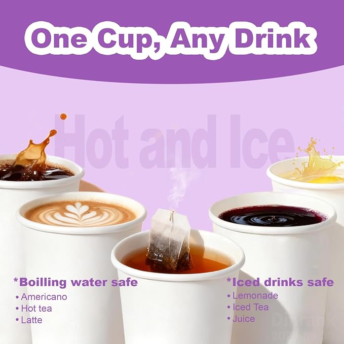 8 oz Paper Cups Small Disposable, 100 Pack White Paper Cups - Image 6