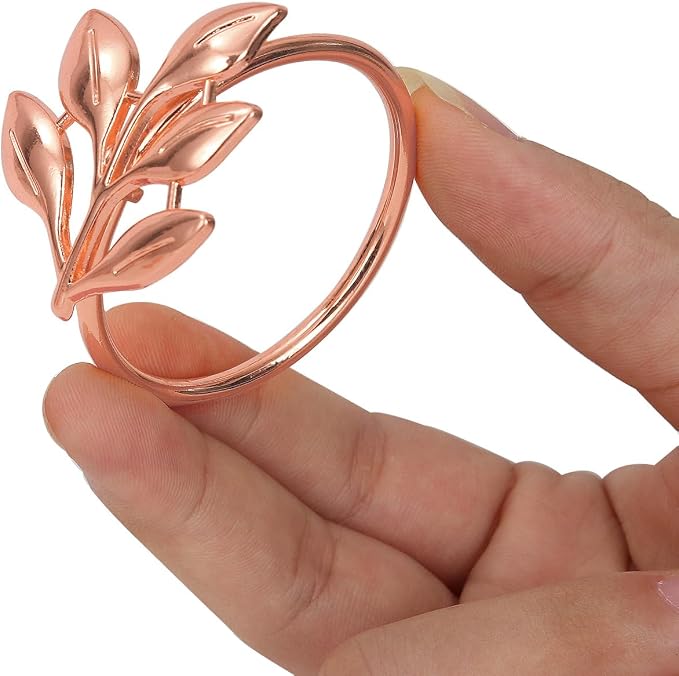 KPOSIYA Set of 6 Leaf Napkin Rings Metal Gold Napkin Holder Table Napkin Rings - Image 7