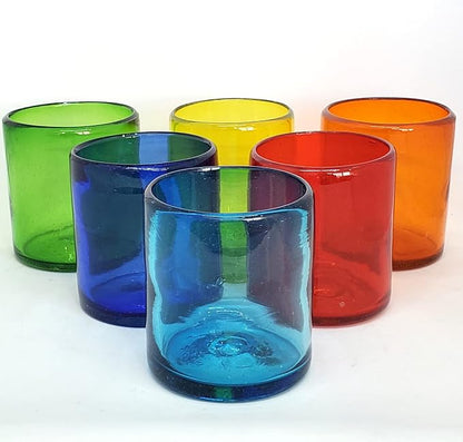 Rainbow Colored 9 oz Short Tumblers, Recycled Glass, Toxin-Free by MexHandcraft