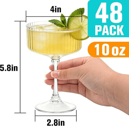 48 Pcs Plastic Martini Glasses Disposable, 10oz Ribbed Martini Glasses | - Image 3