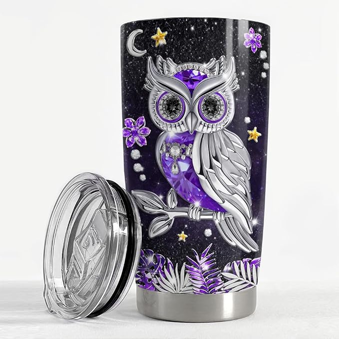 SANDJEST Owl Tumbler 20oz Jewelry Drawings Stainless Steel Insulated Tumblers - Image 3