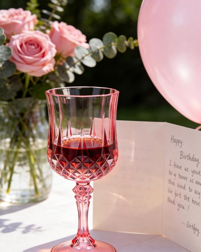 Ciaell 24 Pack Pink Plastic Wine Glasses - Image 6