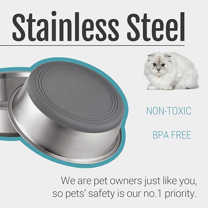Nonslip Stainless Steel Dog Cat Bowls, 2 US Cup, Dishwasher safe, Stackable - Image 2