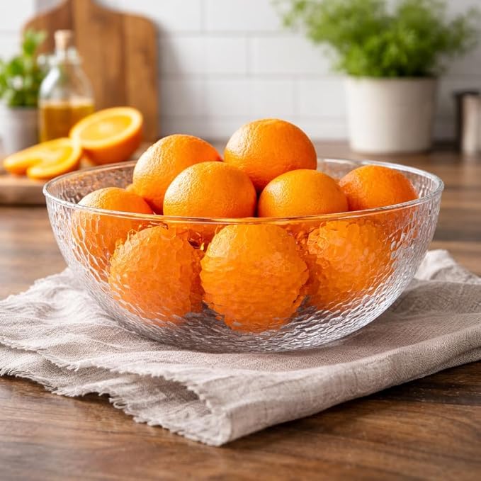 Lillian Collection Stunning Clear Plastic Round Hammered Bowl - Image 2