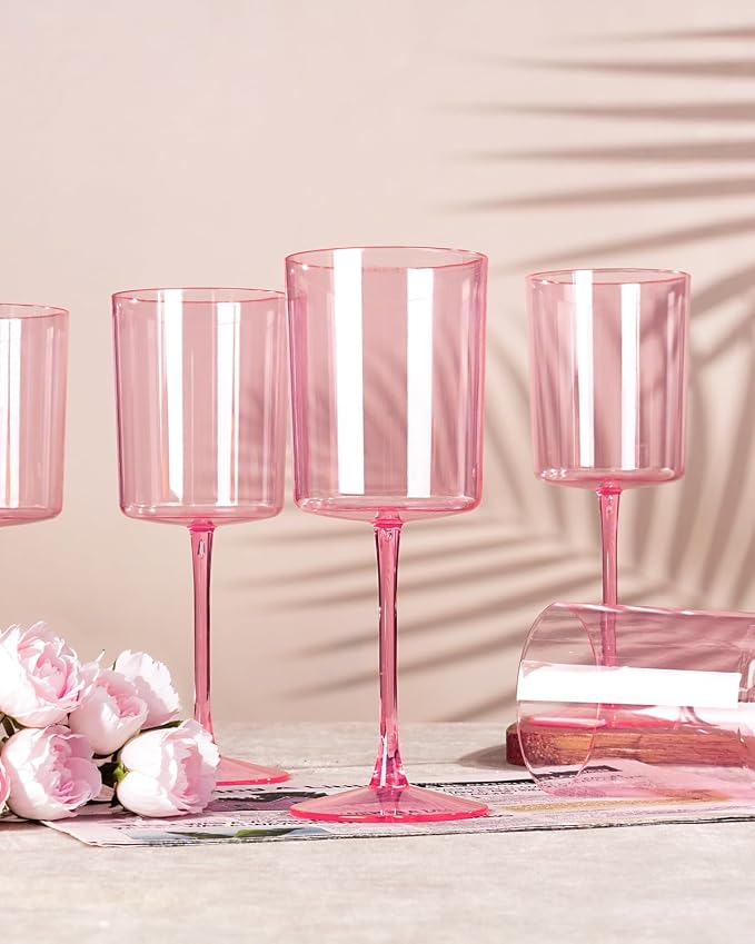 Ciaell 12 Pack Pink Plastic Wine Glasses - Image 4