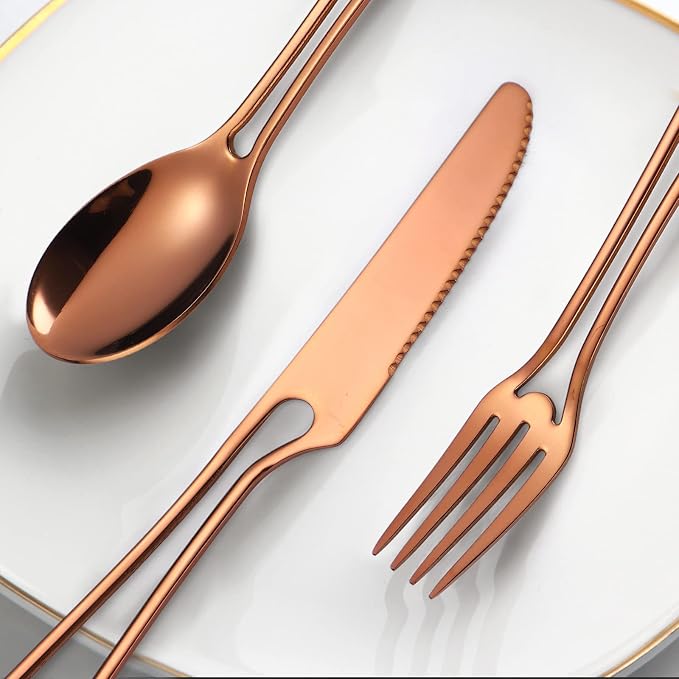 Flatware Set 4 Copper/Rose Gold Silverware Hollow Out Handles 20 Piece - Image 4