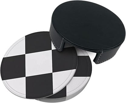 6 Pcs Black and White Checker Leather Coasters - Image 4