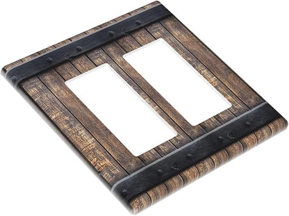 Outlet Covers Rustic Barn Door Vintage Country Wood Board 2 Gang Light Switch Cover Double Rocker Wall Plate Decorative GFCI Receptacle Electrical Switchplate for Farmhouse Cabin Decor（2 Pack）