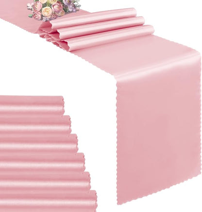 VACVELT Blush Pink Satin Table Runners, 12x72 Inch, 6 Pack, Scalloped Edge | by VACVELT