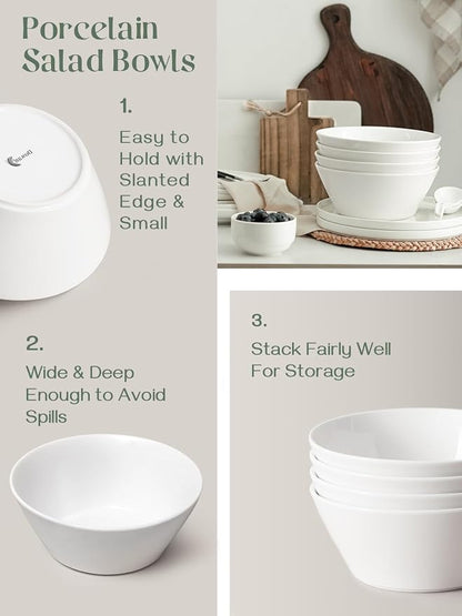 DOWAN Large Salad & Soup Bowls - 60 OZ Ceramic White Bowls - Image 8