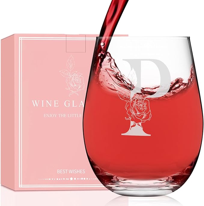 Valentines Day Gifts for Her, Gifts for Women Her Friend Mom Grandma Wife Sister Bridesmaid Nurse, Birthday Galentines Mothers Day Christmas, Personalized Initial Customized Wine Glasses 18OZ(P)
