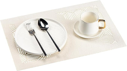 Cloth Placemats Set of 6 for Dining Table, Decorative Placemats with Hollow Design Table Cloth Set, Table Mats for Dining Table 12"x18" Cream