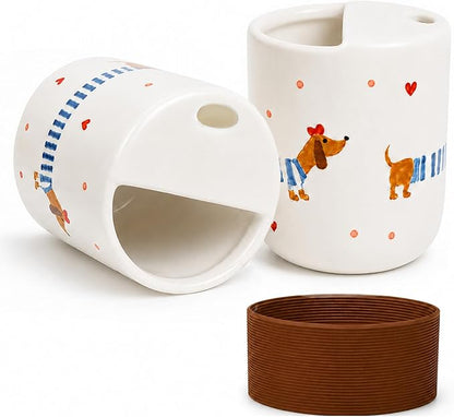Ceramic Travel Coffee Mug 12 OZ, Cute Dachshund Pattern Coffee Cup, Handmade by KOIMYSA