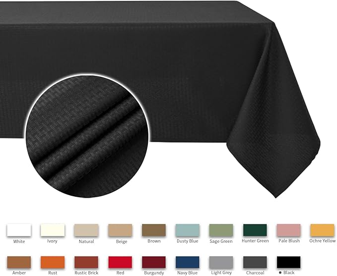 maxmill Square Tablecloth Weaved Texture Stain Resistant Waterproof Wrinkle Resistant Washable Soft Table Cloth, Decorative Fabric Table Cover for Dining Room Dinner and Parties, 52 x 52 Inch, Black