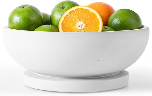 Decorative Concrete Fruit Bowl for Kitchen Counter – Elegant Pedestal Bowl with Smooth Finish for Home Decor | Handcrafted Key Bowl for Entryway Table, Coffee Table | 10.5in W x 4.25in L