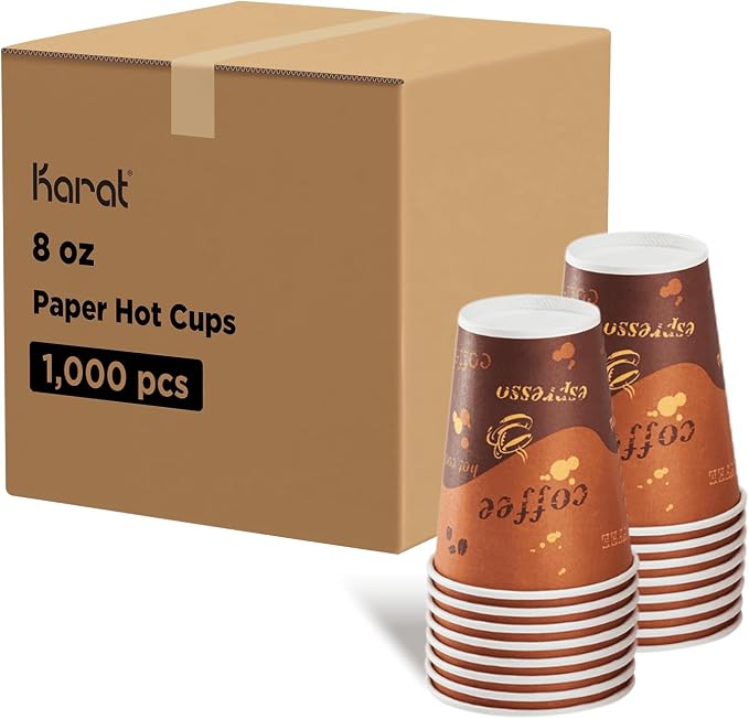 Karat 8 oz Coffee Cups, Café Theme Disposable Paper Hot Cups, 1000ct | C-K508 by Karat