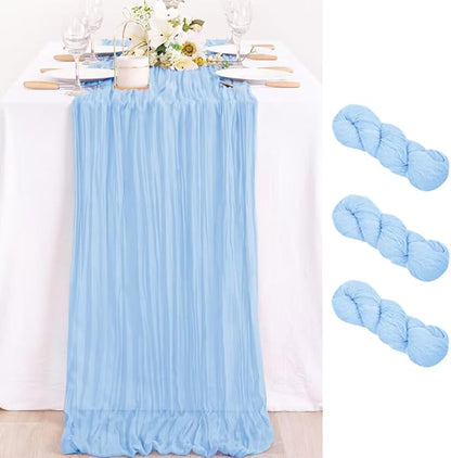 3 Pack Baby Blue Cheesecloth Table Runner 10ft Baby Shower Table Decor | by MLMC