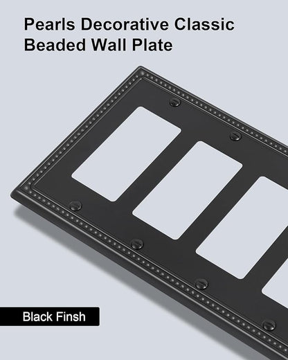 2-Pack Quad Decorator Outlet Cover Plate, Black Pearls Decorative Switch Plates and Outlet Covers, Metal Wall Plates for Electrical Outlets, Receptacle, GFCI Outlet, Dimmer Switch