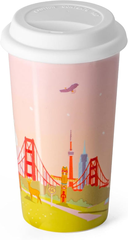 USA Landmarks Travel Coffee Mug, America's 250 Years Anniversary 1776-2026 by fMSDD
